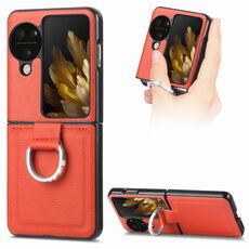 Per OPPO Find N3 Flip Litchi PU Custodia per telefono con anello tempestato di diamanti (arancione)