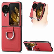 Per OPPO Find N3 Flip Litchi PU Custodia per telefono con anello tempestato di diamanti (rosso)
