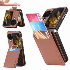 Per OPPO Find N3 Flip Litchi PU Custodia a portafoglio con supporto ad anello (marrone)