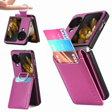 Per OPPO Find N3 Flip Litchi PU Custodia a portafoglio con supporto ad anello (viola)