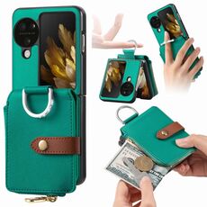 Custodia per telefono in pelle con anello a portafoglio con cerniera verticale per OPPO Find N3 (verde)