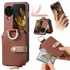 Custodia per cellulare in pelle con anello a portafoglio con cerniera verticale per OPPO Find N3 (marrone)