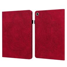Custodia per tablet in pelle con motivo pavone in rilievo per Samsung Galaxy Tab A9+ (rossa)