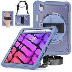 Custodia per tablet ibrida resistente per iPad mini 6 con maniglia e cinturino (grigio lavanda)