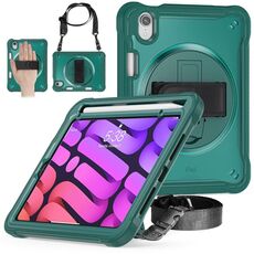 Custodia per tablet ibrida resistente per iPad mini 6 con maniglia e cinturino (verde scuro)