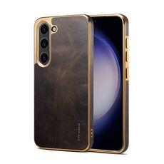 Per Samsung Galaxy S23 5G Denior Custodia per telefono galvanica in pelle cerata a olio (nera)