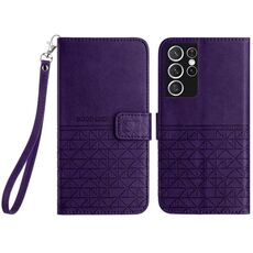 Custodia per telefono in pelle con trama rombica per Samsung Galaxy S21 Ultra 5G con cordino (viola)