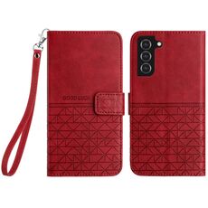 Custodia per telefono in pelle con trama rombica per Samsung Galaxy S22 5G con cordino (rosso)