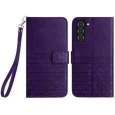 Custodia per telefono in pelle con trama rombica per Samsung Galaxy S22 5G con cordino (viola)