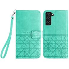 Custodia per telefono in pelle con trama rombica per Samsung Galaxy S22 5G con cordino (verde)