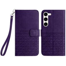 Custodia per telefono in pelle con trama rombica per Samsung Galaxy S23 5G con cordino (viola)