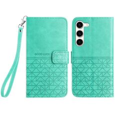 Custodia per telefono in pelle con trama rombica per Samsung Galaxy S23 5G con cordino (verde)