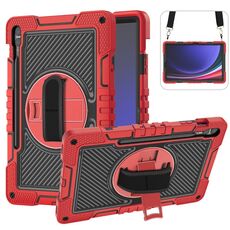 Custodia per tablet in silicone a contrasto per PC con rotazione a 360 gradi per Samsung Galaxy Tab S9+ (rosso + nero)