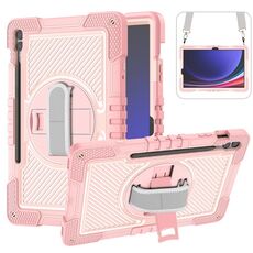 Custodia per tablet in silicone a contrasto per PC con rotazione a 360 gradi per Samsung Galaxy Tab S9+ (oro rosa)