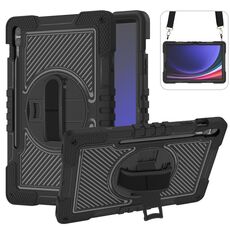 Custodia per tablet in silicone a contrasto per PC con rotazione a 360 gradi per Samsung Galaxy Tab S9+ (nera)