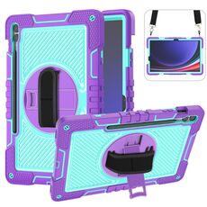 Custodia per tablet in silicone a contrasto per PC con rotazione a 360 gradi per Samsung Galaxy Tab S9+ (viola + verde menta)