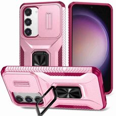 Per Samsung Galaxy S23 5G Custodia per telefono con supporto scorrevole Camshield (rosa + rosa rossa)