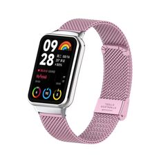 Per cinturino in metallo con fibbia in maglia d'acciaio Xiaomi Mi Band 8 Pro da 18 mm (rosa rosa)