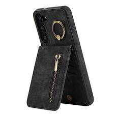 Per Samsung Galaxy S23 5G Custodia per cellulare con anello retrò e cerniera RFID (nero)