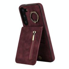 Per Samsung Galaxy S23 5G Custodia per cellulare con anello retrò e cerniera RFID (vino rosso)