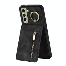 Per Samsung Galaxy S22 5G Custodia per cellulare con anello retrò e cerniera RFID (nero)