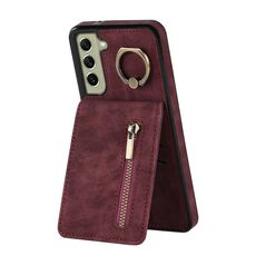 Per Samsung Galaxy S22 5G Custodia per cellulare con anello retrò e cerniera RFID (vino rosso)
