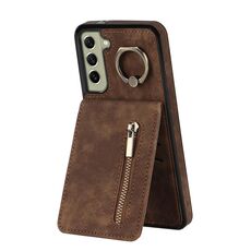 Per Samsung Galaxy S22 5G Custodia per cellulare con anello retrò e cerniera RFID (marrone)