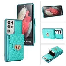 Custodia per telefono in pelle con slot per schede Samsung Galaxy S21 Ultra 5G (verde menta)