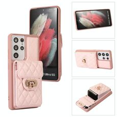 Custodia per telefono in pelle con slot per schede Samsung Galaxy S21 Ultra 5G (rosa)