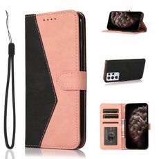 Per Samsung Galaxy S21 Ultra 5G Custodia in pelle con cuciture a due colori (nero oro rosa)
