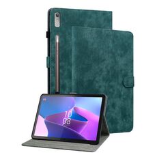 Custodia per tablet in pelle flip con motivo tigre per Lenovo Tab P12 (verde scuro)