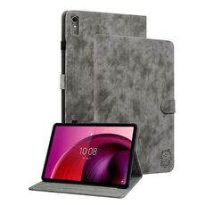 Custodia per tablet in pelle flip con motivo tigre da 10,6 pollici per Lenovo Tab M10 5G (grigio)