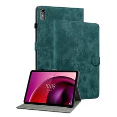 Custodia per tablet in pelle flip con motivo tigre da 10,6 pollici per Lenovo Tab M10 5G (verde scuro)