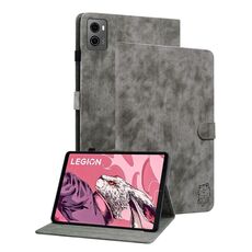 Custodia per tablet in pelle flip con motivo tigre per Lenovo Legion Y700 2023 (grigio)