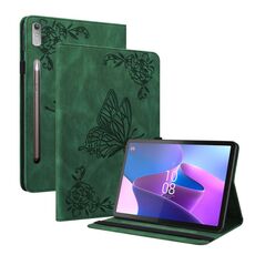 Custodia per tablet in pelle goffrata con fiori di farfalla per Lenovo Tab P12 (verde)