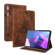 Custodia per tablet in pelle goffrata con fiori di farfalla per Lenovo Tab P12 (marrone)