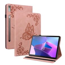 Custodia per tablet in pelle goffrata fiore farfalla Lenovo Tab P12 (oro rosa)