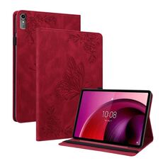 Per Lenovo Tab M10 5G Custodia per tablet in pelle goffrata con fiori di farfalla da 10,6 pollici (rossa)