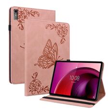 Custodia per tablet in pelle goffrata fiore farfalla da 10,6 pollici per Lenovo Tab M10 5G (oro rosa)