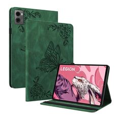 Custodia per tablet in pelle goffrata con fiori di farfalla per Lenovo Legion Y700 2023 (verde)