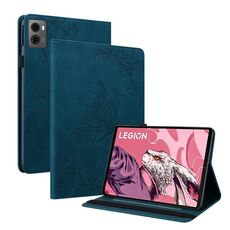 Custodia per tablet in pelle goffrata con fiori di farfalla per Lenovo Legion Y700 2023 (blu)