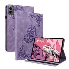 Custodia per tablet in pelle goffrata con fiori di farfalla per Lenovo Legion Y700 2023 (viola)