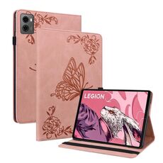 Custodia per tablet in pelle goffrata fiore farfalla per Lenovo Legion Y700 2023 (oro rosa)