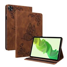 Custodia per tablet in pelle goffrata con fiori di farfalla per Realme Pad 2 (marrone)