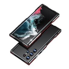 Per Samsung Galaxy S22 Ultra 5G Custodia per telefono con struttura in metallo antiurto magnetica con bordi taglienti (Nero Rosso)