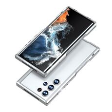 Custodia per telefono con struttura in metallo antiurto magnetica Sharp Edge per Samsung Galaxy S22 Ultra 5G (Argento)