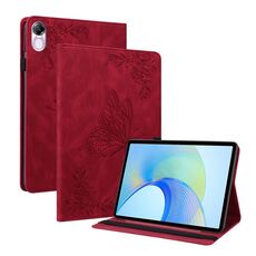 Custodia per tablet in pelle goffrata con fiori di farfalla per Honor Pad X8 Pro/X9 (rosso)