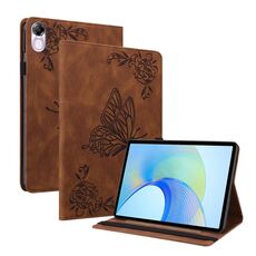 Custodia per tablet in pelle goffrata con fiori di farfalla per Honor Pad X8 Pro/X9 (marrone)