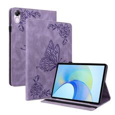 Custodia per tablet in pelle goffrata con fiori di farfalla per Honor Pad X8 Pro/X9 (viola)
