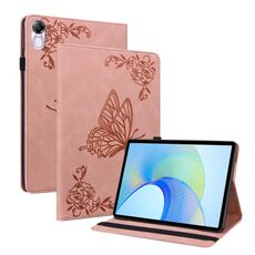 Custodia per tablet in pelle goffrata fiore farfalla per Honor Pad X8 Pro/X9 (oro rosa)